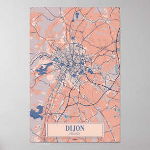 Poster Mapa de viagem da cidade ventosa de Dijon França