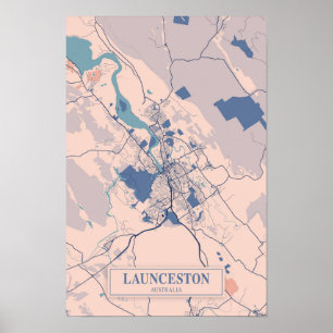 Poster Mapa de viagem da cidade ventosa de Launceston Aus