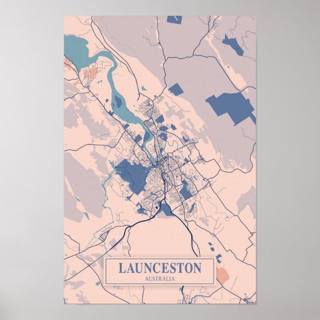Poster Mapa de viagem da cidade ventosa de Launceston Aus (Frente)