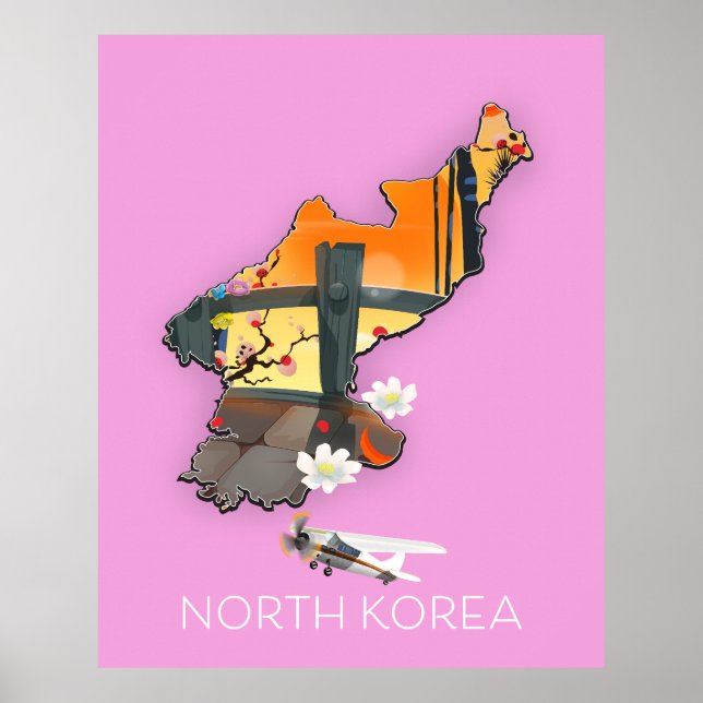 Poster Mapa de viagem da Coreia do Norte (Frente)