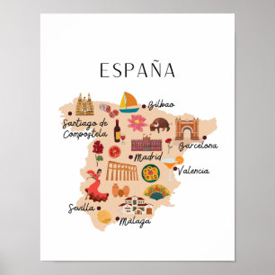 Poster Mapa de viagem da Espanha