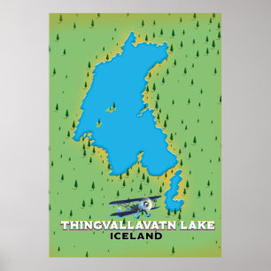 Poster Mapa de viagem da Islândia do lago Thingvallaat