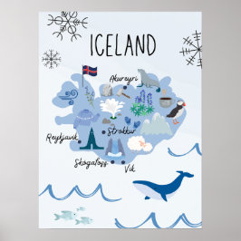 Poster Mapa de viagem da Islândia fofo