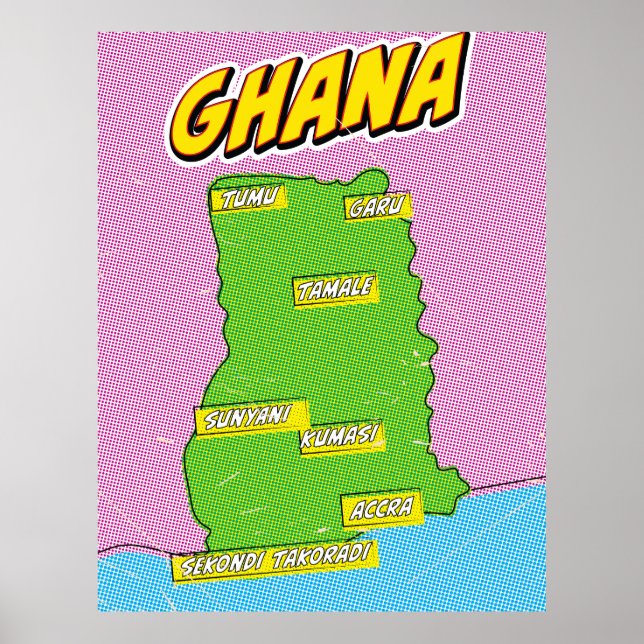 Poster Mapa de viagem de Gana (Frente)