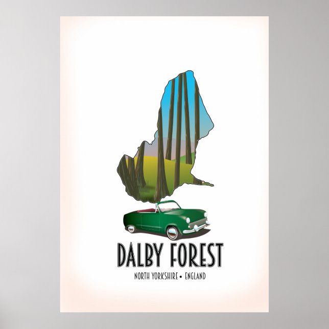 Poster Mapa de viagem do Dalby Forest North Yorkshire (Frente)