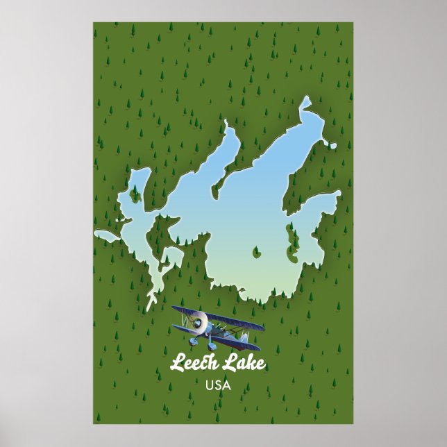 Poster Mapa de viagem do lago Leech (Frente)
