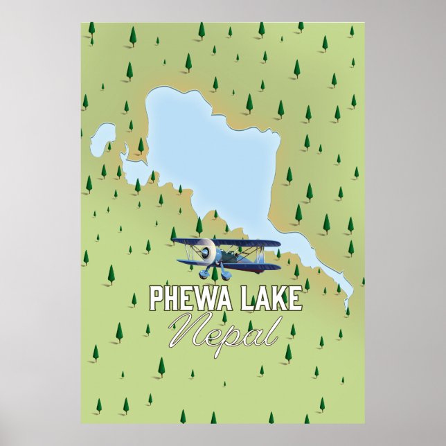 Poster Mapa de viagem do Lago Phewa Nepal (Frente)