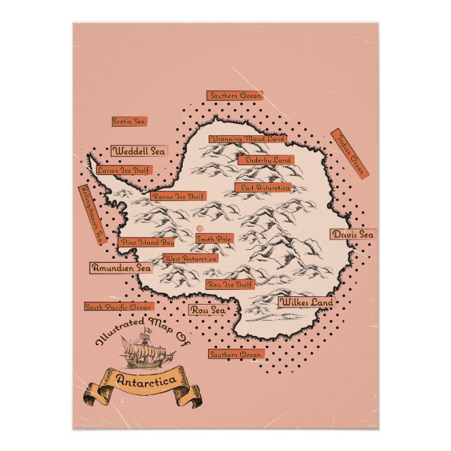 Pôster Mapa de viagem ilustrado Antártica (Frente)