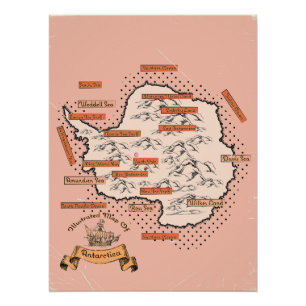 Pôster Mapa de viagem ilustrado Antártica