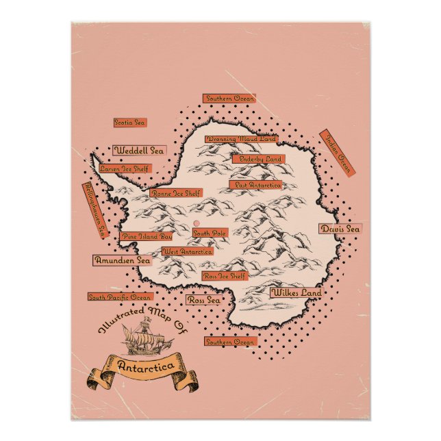 Pôster Mapa de viagem ilustrado Antártida (Frente)