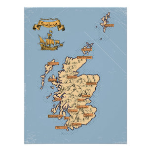 Pôster Mapa de viagem ilustrado da Escócia