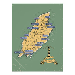 Pôster Mapa de viagem ilustrado da Ilha de Man