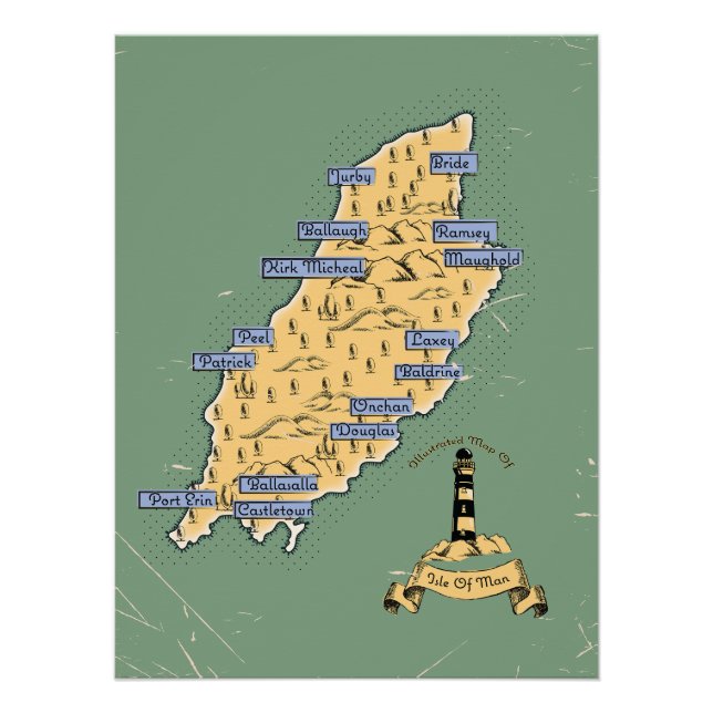 Pôster Mapa de viagem ilustrado da Ilha de Man (Frente)