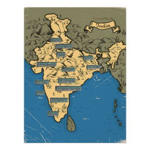 Pôster Mapa de viagem ilustrado da Índia