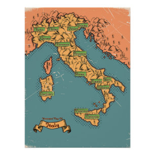 Pôster Mapa de viagem ilustrado da Itália