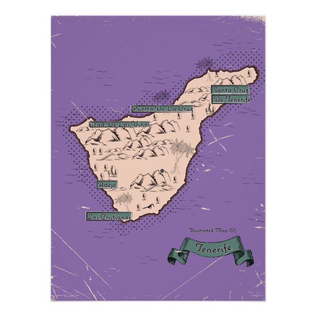 Pôster Mapa de viagem ilustrado de Tenerife (Frente)