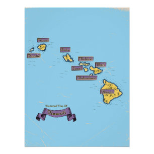 Pôster Mapa de viagem ilustrado do Havaí
