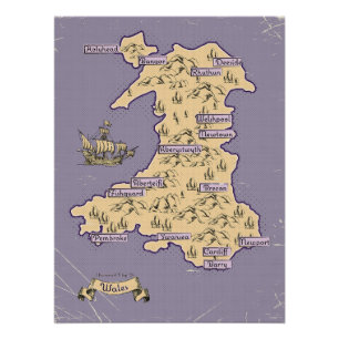 Pôster Mapa de viagem ilustrado do País de Gales