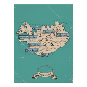 Pôster Mapa de viagem ilustrado Islândia