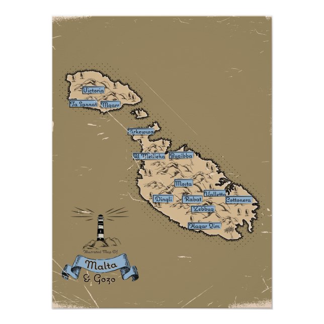 Pôster Mapa de viagem ilustrado Malta (Frente)