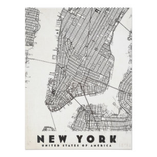 Pôster Mapa de Viagens Antigo da Cidade de Nova York