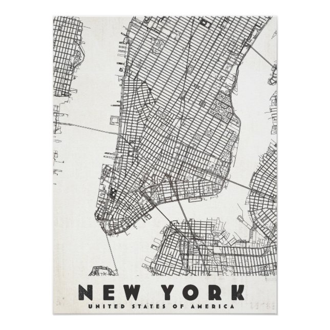 Pôster Mapa de Viagens Antigo da Cidade de Nova York (Frente)
