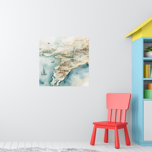 Poster Mapa de Viagens aquarela (Berçário 1)