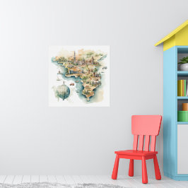 Poster Mapa de Viagens em Aquarela