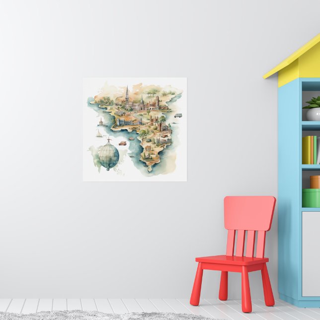 Poster Mapa de Viagens em Aquarela (Berçário 1)
