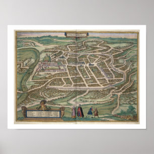 Pôster Mapa de Vilnius, Lithuania, 'de Civitates Orbis T