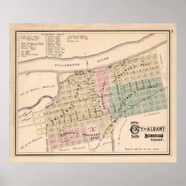 Poster Mapa de Vintage Albany, Oregon (1878) (Frente)