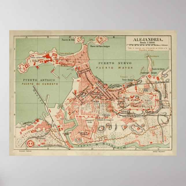 Poster Mapa de Vintage Alexandria Egypt (1887) (Frente)
