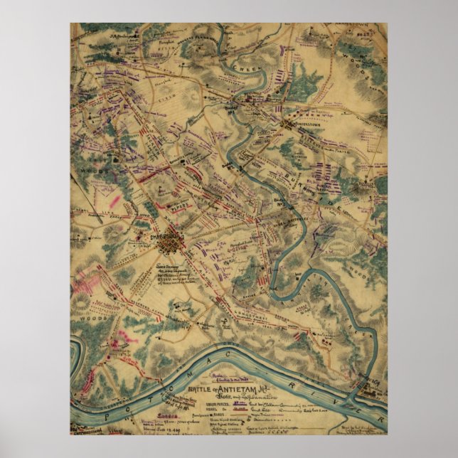 Poster Mapa de Vintage Antietam Battlefield (1862) (Frente)
