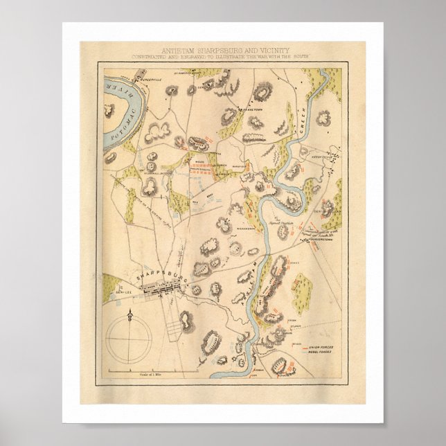 Poster Mapa de Vintage Antietam Battlefield (1864) (Frente)