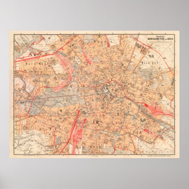 Poster Mapa de Vintage Berlin Germany (1899) (Frente)