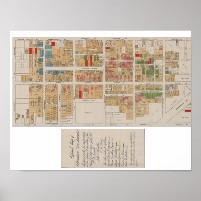 Pôster Mapa de Vintage Chinatown San Francisco 1885 (Frente)