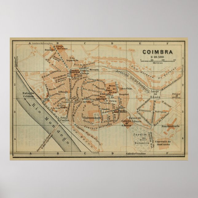 Poster Mapa de Vintage Coimbra Portugal (1913) (Frente)