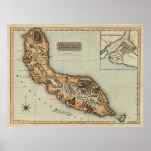 Poster Mapa de Vintage Curacao (1823)
