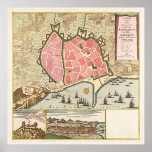 Poster Mapa de Vintage da Espanha de Barcelona (1706)