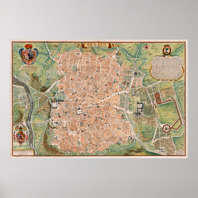Poster Mapa de Vintage da Espanha de Madrid (1705) (Frente)