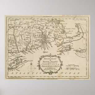 Poster Mapa de Vintage da Ilha de Cape Cod & Rhode (1778)