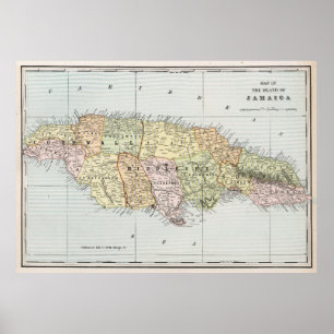 Poster Mapa de Vintage da Jamaica (1901)