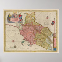 Mapa de Vintage da Toscana Itália (1665)