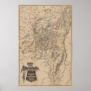 Poster Mapa de Vintage das Montanhas Adirondack (1880) V.