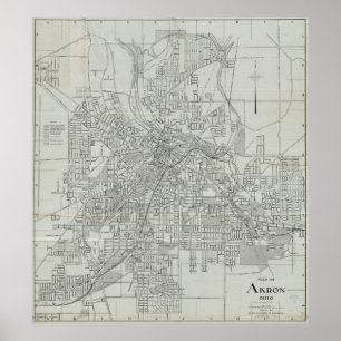 Poster Mapa de Vintage de Akron Ohio (1917)