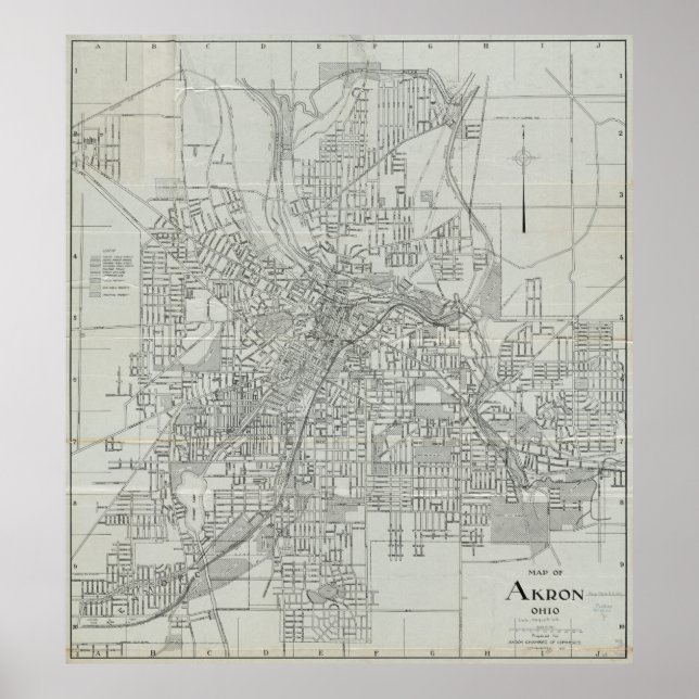 Poster Mapa de Vintage de Akron Ohio (1917) (Frente)
