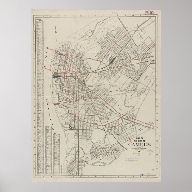 Pôster Mapa de Vintage de Camden NJ (1921) (Frente)