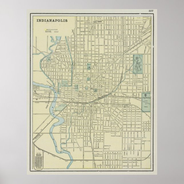 Poster Mapa de Vintage de Indianapolis Indiana (1901) (Frente)