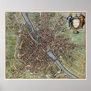 Pôster Mapa de Vintage de Paris