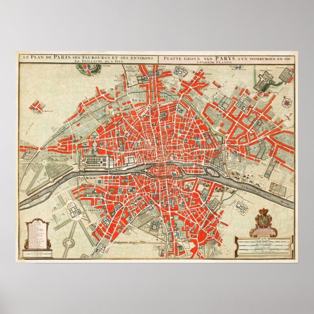 Poster Mapa de Vintage de Paris (1721-1774) (Frente)